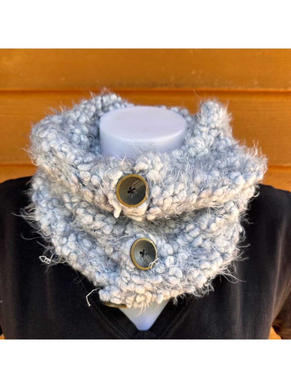 Simply Noelle Buttoned Knit Infinity Scarf Gray Textured Nylon Blend Soft Warm W